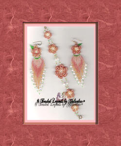 Beaded Irish Rose Bracelet and Earrings Set